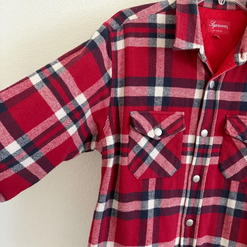 Supreme Plaid Quilted Shirt Jacket Red Flannel Men’s M Streetwear Box Logo